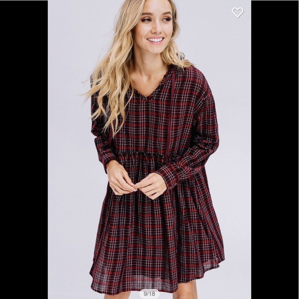 ❤️2 for $40❤️wine lined hooded plaid dress - Picture 5 of 10